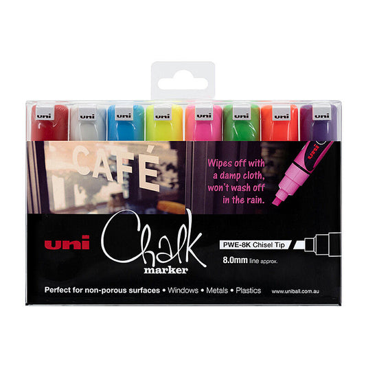 uni Chalk Mrkr Chisel Ast Pk8 - Wholesales Supply