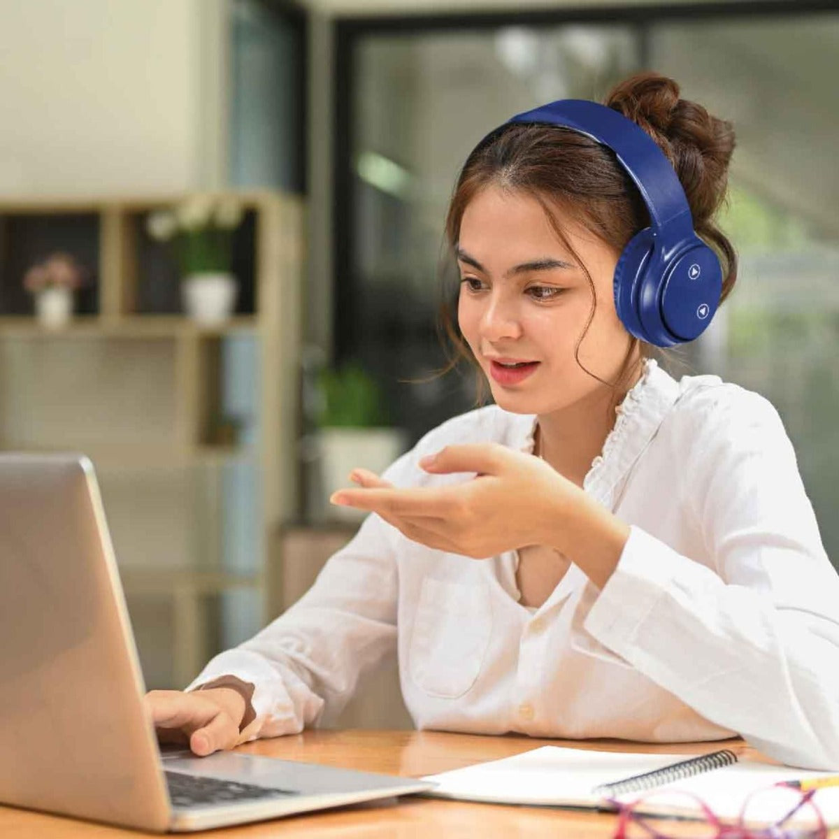 Laser - Foldable Bluetooth Headphones with Mic - Navy Blue