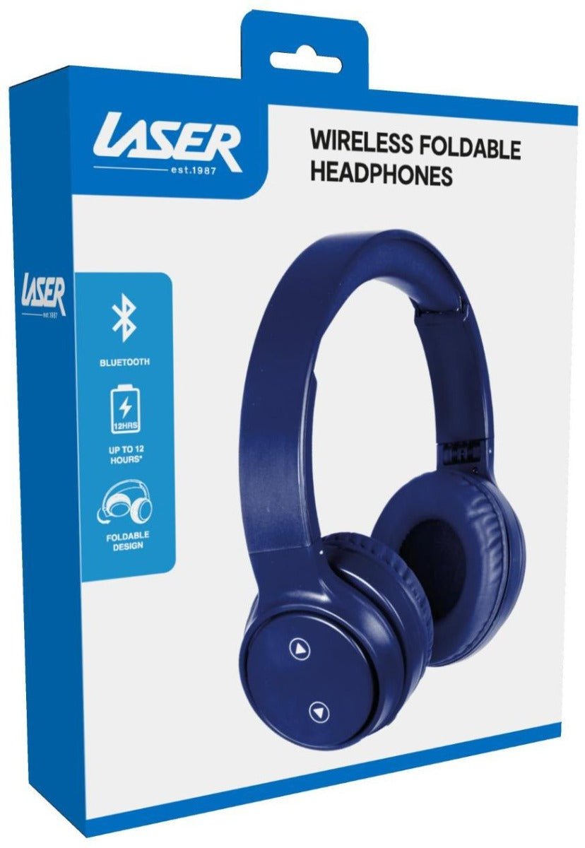 Laser - Foldable Bluetooth Headphones with Mic - Navy Blue