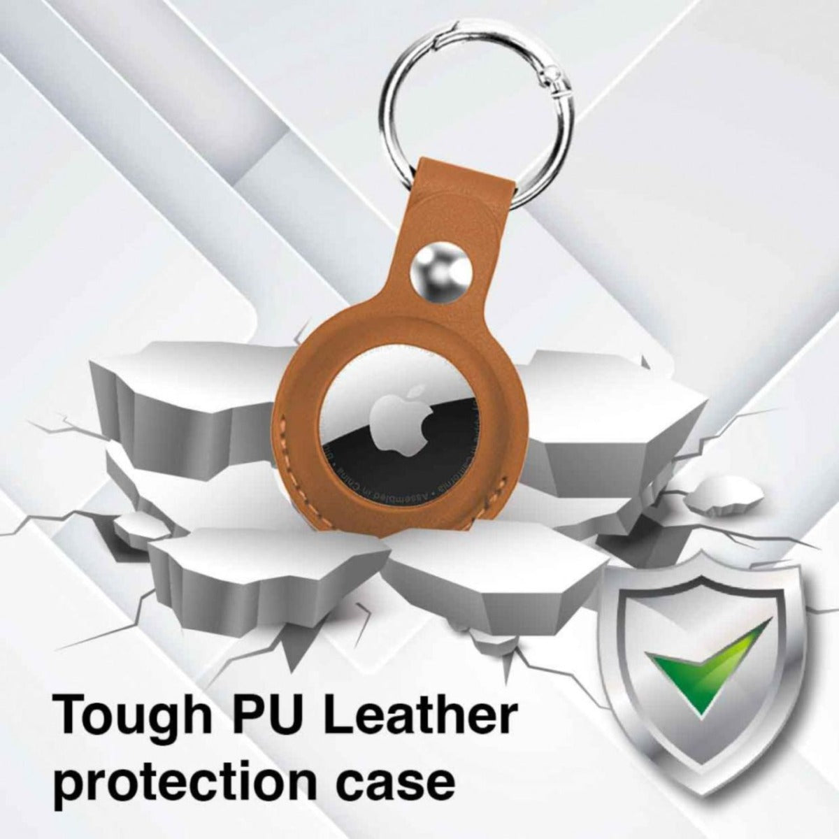 Laser PU Leather Key Ring for Apple AirTag - 2 Pack Black and Brown