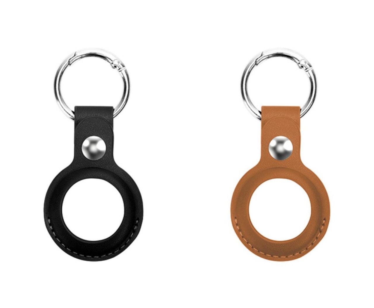 Laser PU Leather Key Ring for Apple AirTag - 2 Pack Black and Brown