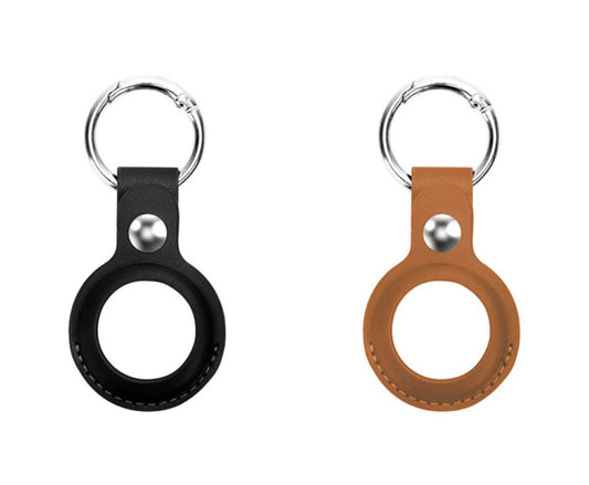 Laser PU Leather Key Ring for Apple AirTag - 2 Pack Black and Brown