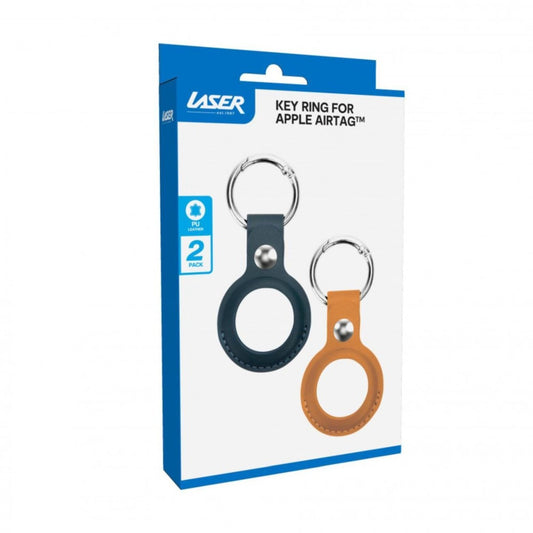 Laser PU Leather Key Ring for Apple AirTag - 2 Pack Blue and Brown