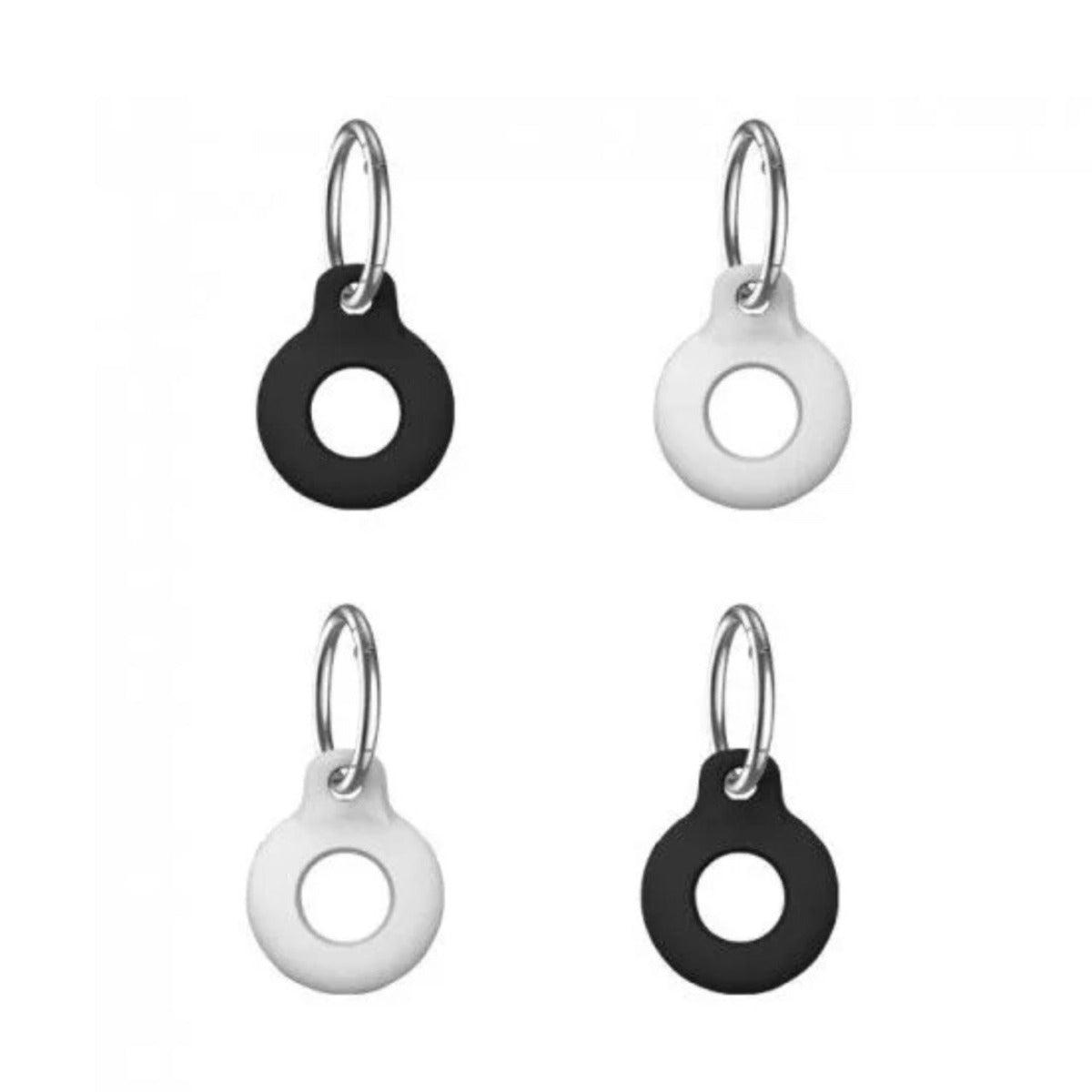 Laser Durable Silicone AirTag Key Rings  - Black and White 4 Pack