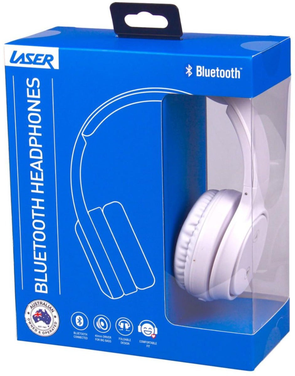 Laser - Foldable Bluetooth Headphones with Mic - Bright White