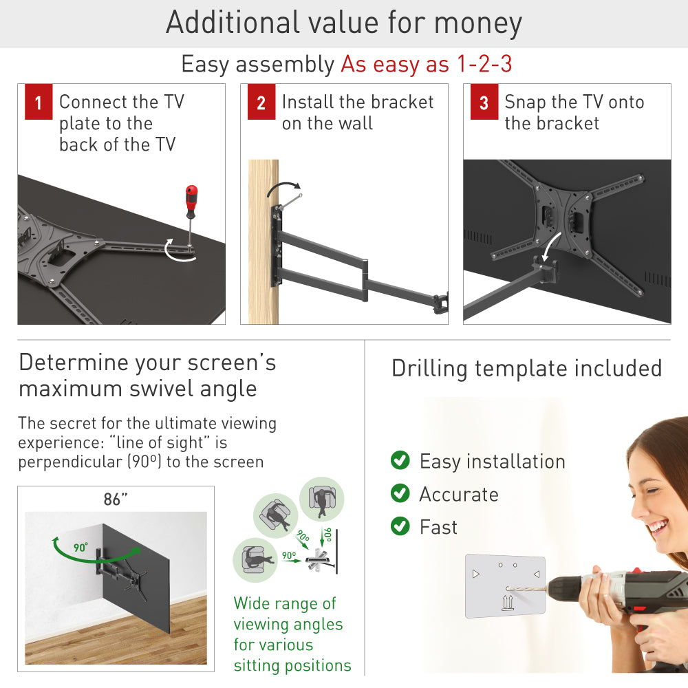 Barkan - Full Motion Extra Long TV Wall Mount to suit 13"-86"