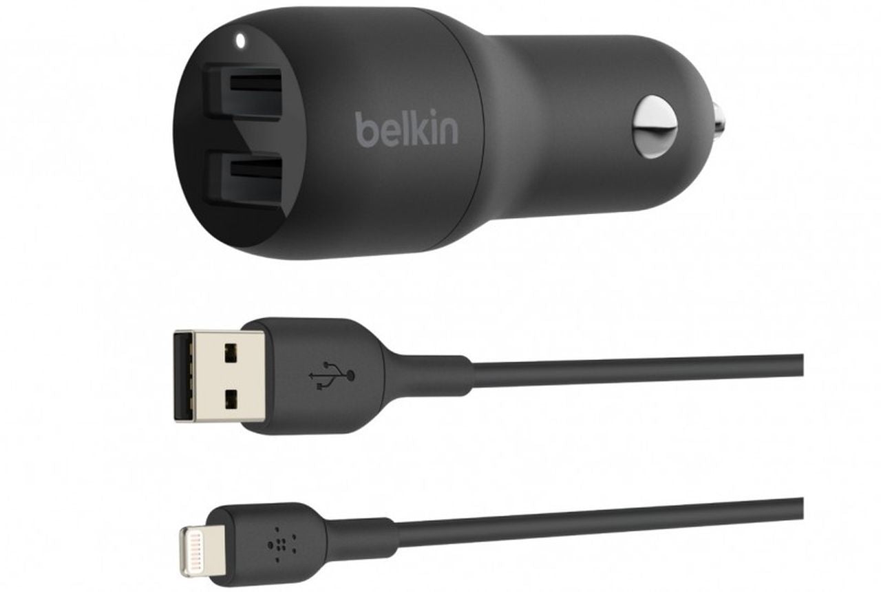 Belkin BoostCharge 24W Dual USB-A Car Charger with USB-A to Lighting Cable