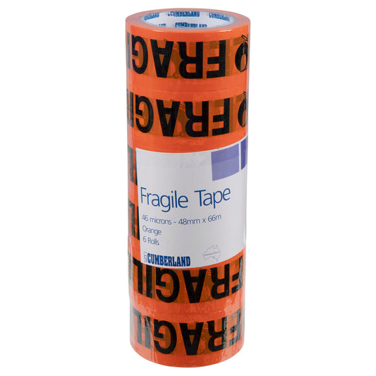 Cumberland Fragile Tape 48mm x 66M Org Pk6