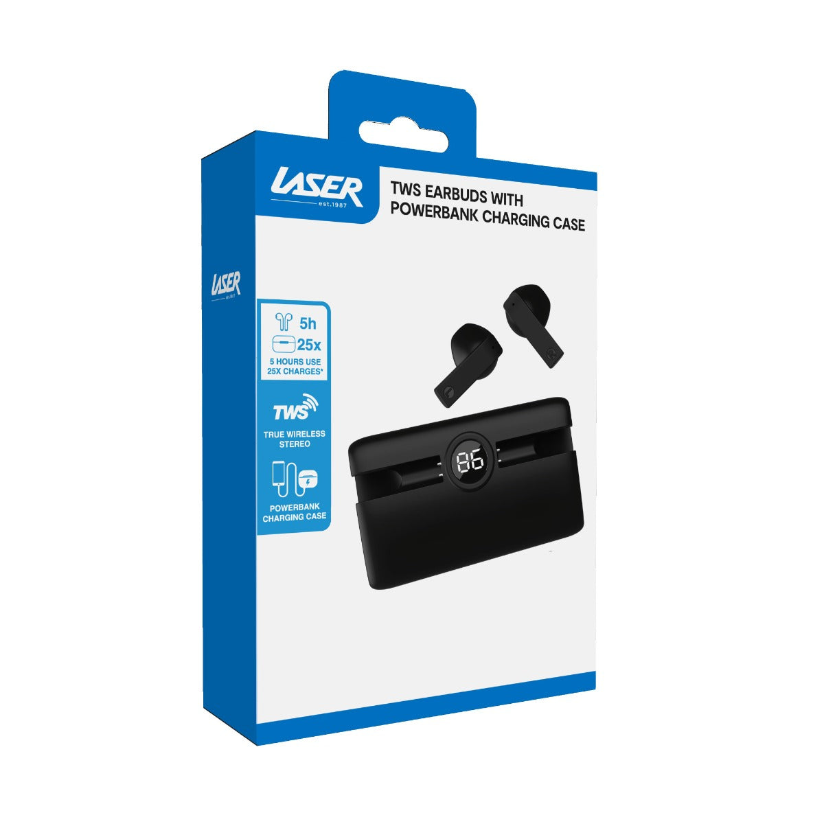 Laser - TWS Earbuds with Powerbank Charging Case - Black