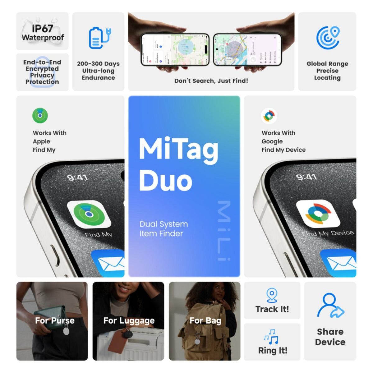 Mili - MiTag Duo Leather Case White - 1 Pack