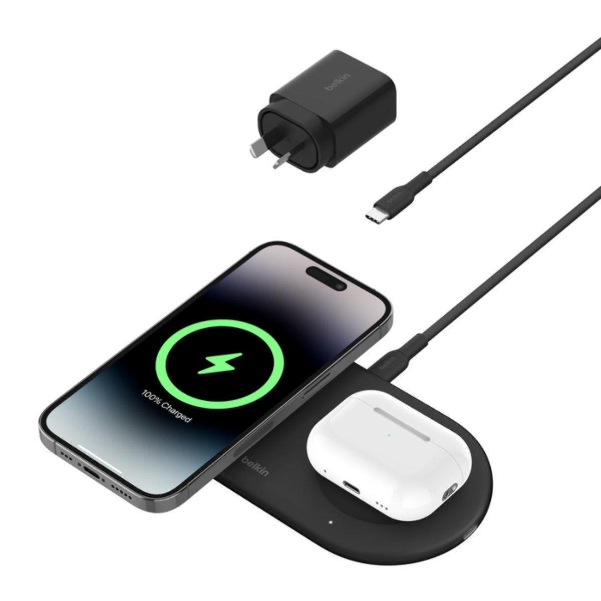 Belkin - 2-in1 Magnetic Wireless Charging Pad Qi2 - Black - Wholesales Supply