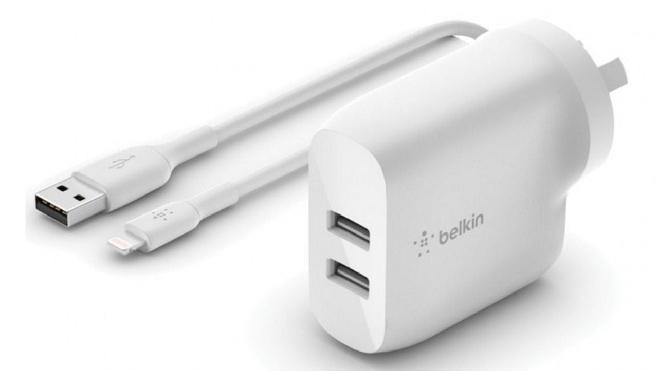 Belkin Boost Charge Dual USB-A Wall Charger 24W + Lightning to USB-A Cable - Wholesales Supply