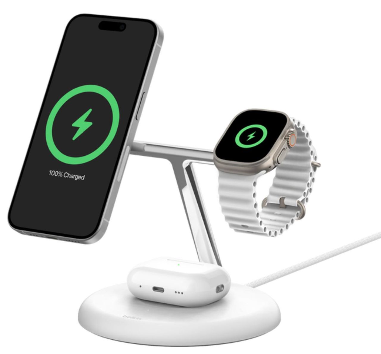 Belkin - 3-in-1 Magnetic Wireless Charging Stand - White - Wholesales Supply