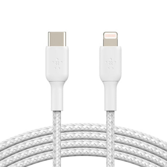 Belkin BoostCharge 1m UCB-C to Lightning Braided Cable - White - Wholesales Supply