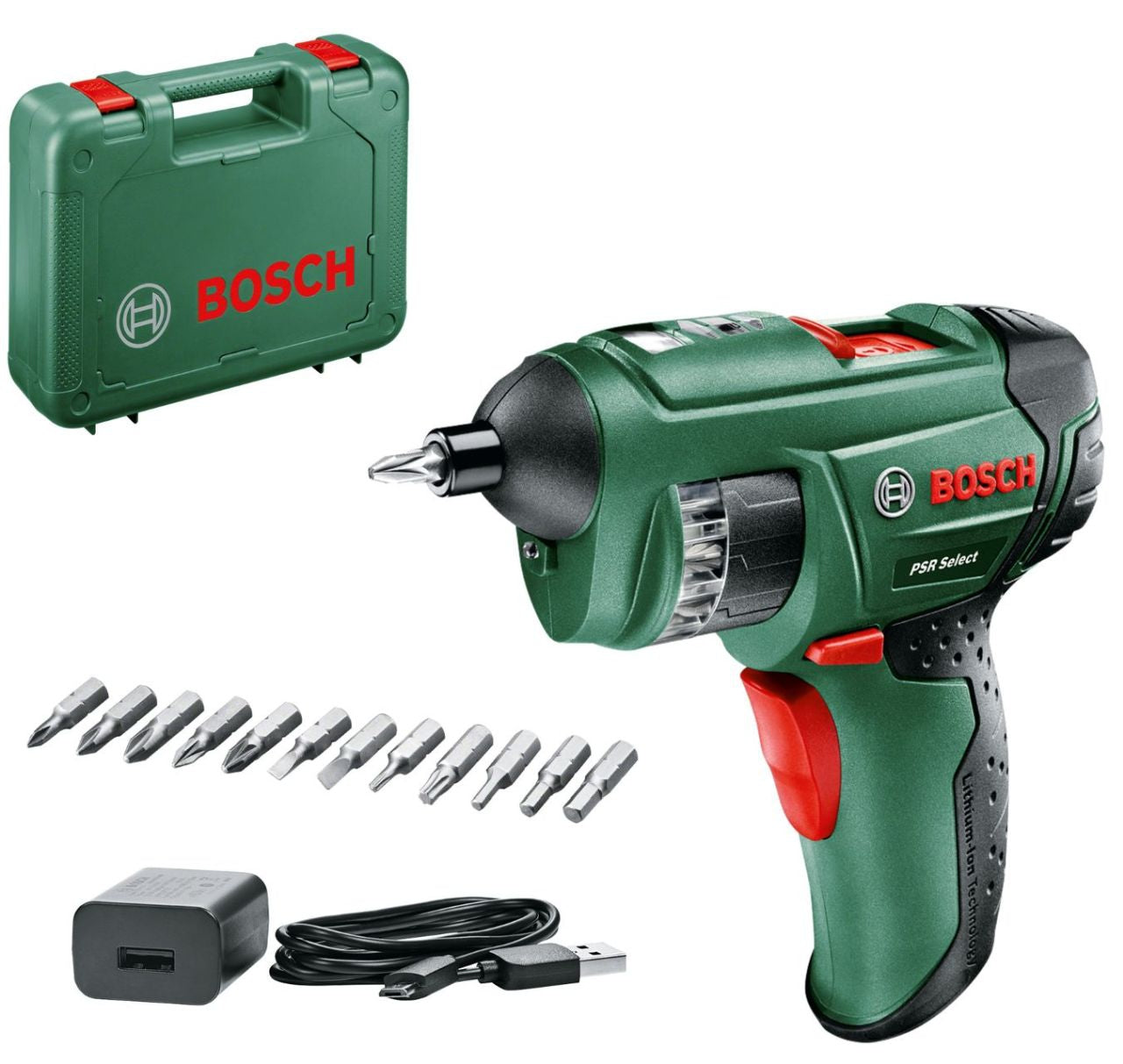Bosch - PSR Select Cordless Screwdriver with 12 Integrated Screwdriver Bits in Case - Wholesales Supply