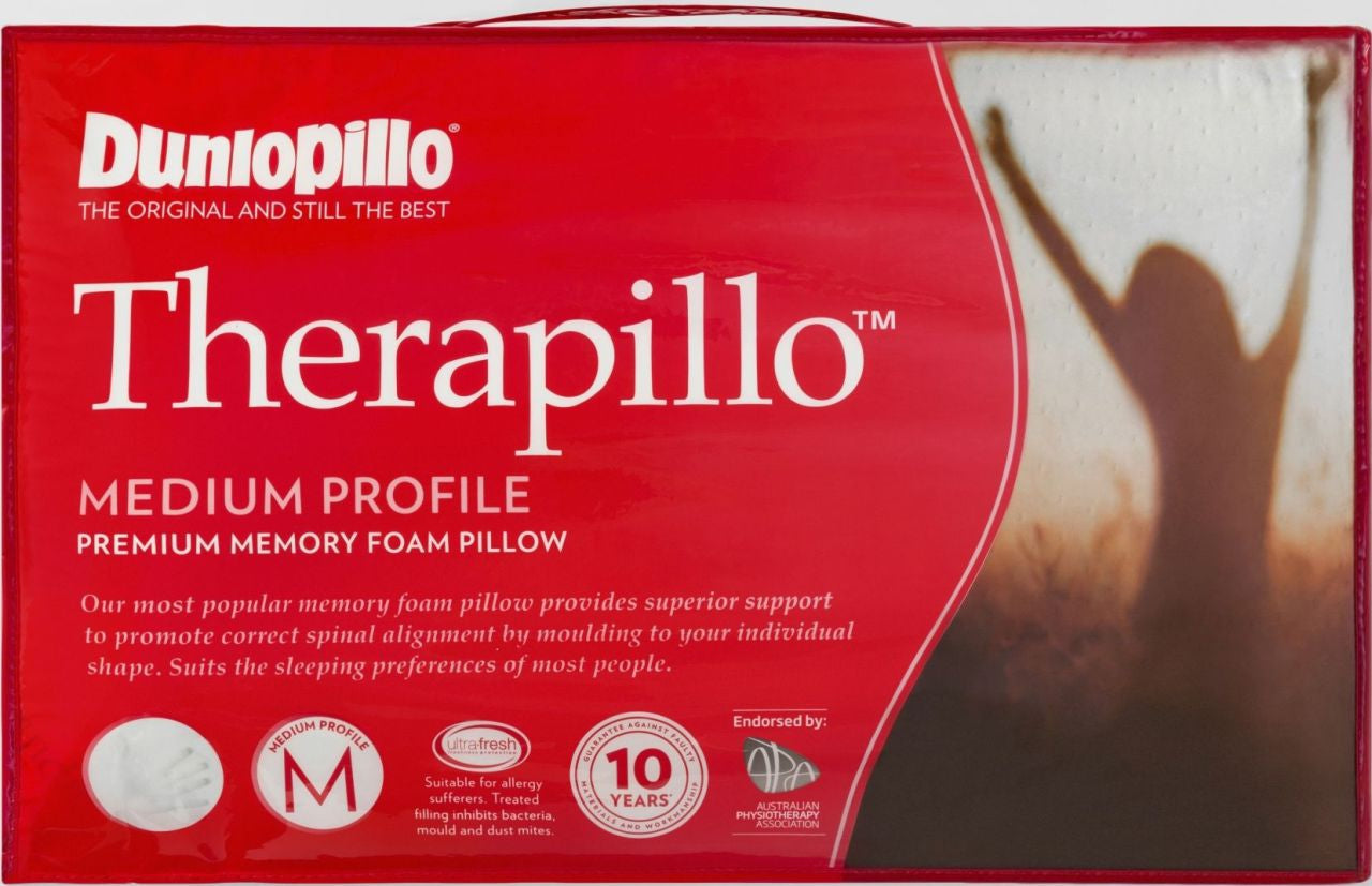Dunlopillo - Therapillo Premium Memory Foam Medium Profile Pillow - White - Wholesales Supply