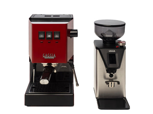 Gaggia - Classic E24 Manual Machine - Red RI9481/12 + Premium Grinder MDF55 - Wholesales Supply