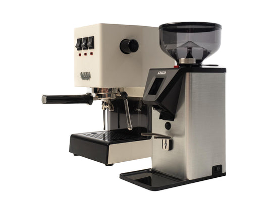 Gaggia - Classic E24 Manual Machine - White RI9481/13 + Premium Grinder MDF55 - Wholesales Supply