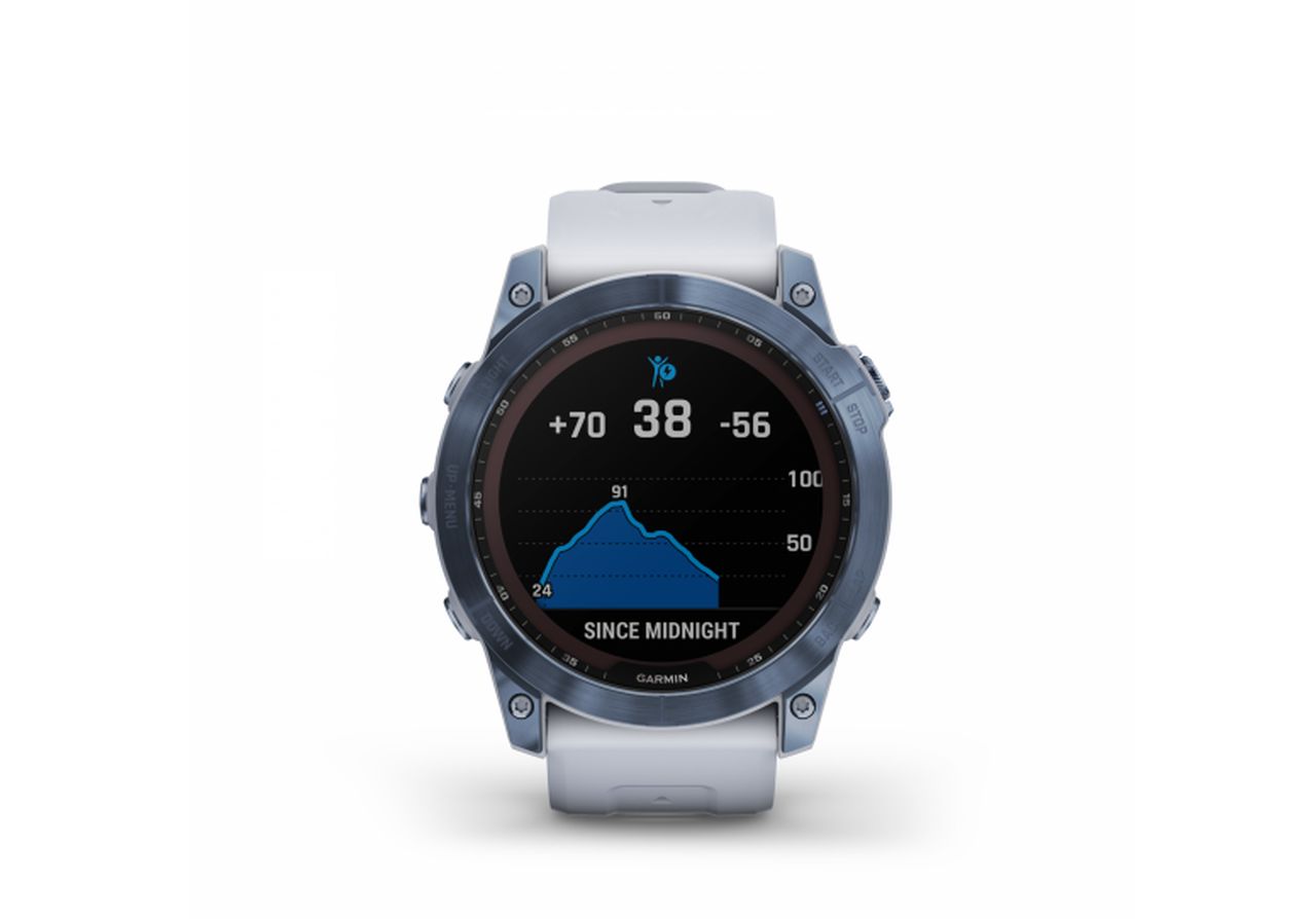 Garmin Fenix 7 Sapphire Solar Watch - Mineral Blue Titanium with Whitestone Band - Wholesales Supply