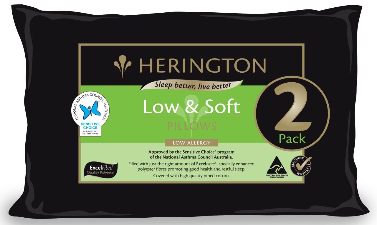 Herington - Low Allergy Low & Soft Pillow Set, 2 Pack - White - Wholesales Supply