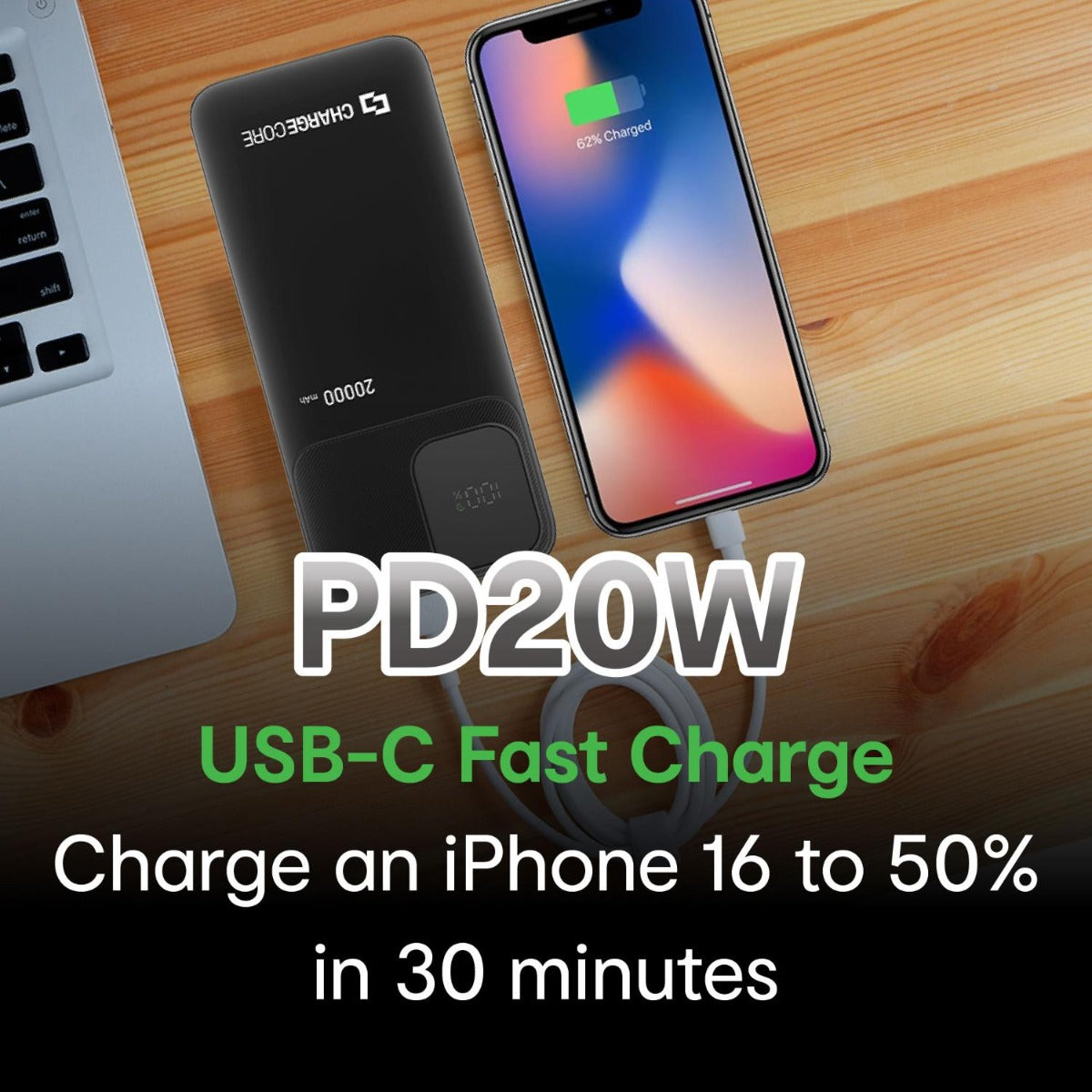 Laser - ChargeCore SafeCharge Max 20K Powerbank - Black - Wholesales Supply