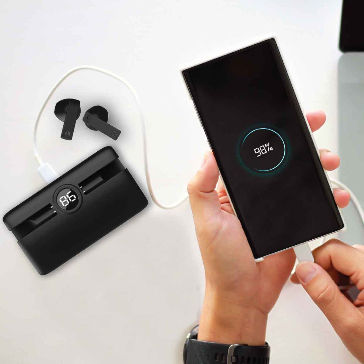 Laser - TWS Earbuds with Powerbank Charging Case - Black - Wholesales Supply