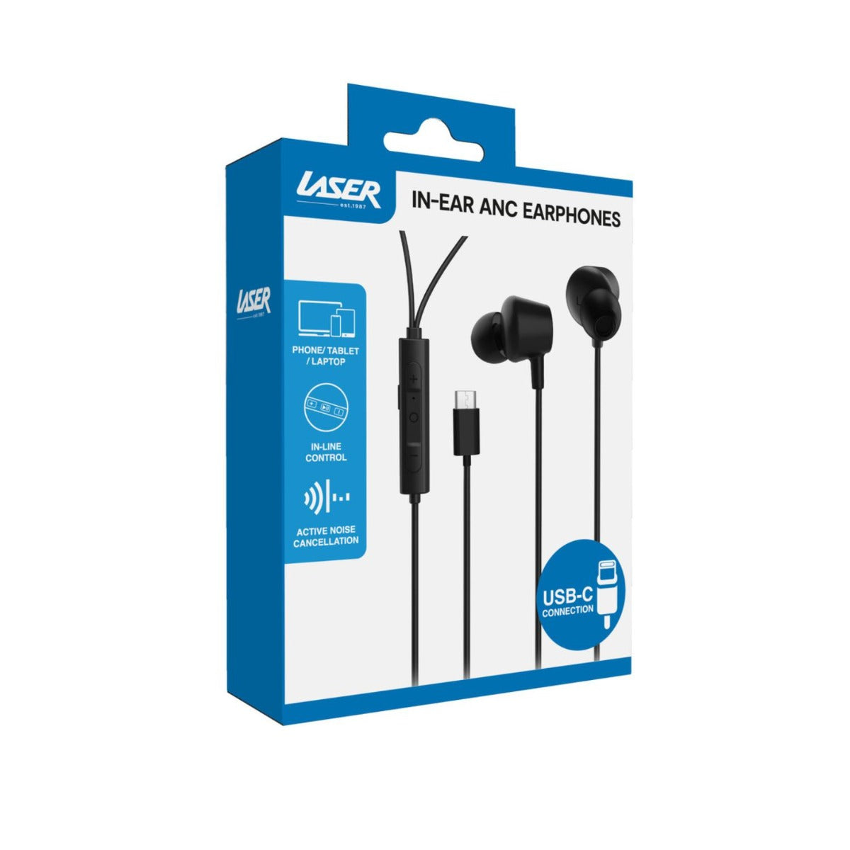 Laser - USB C In Ear ANC Earphone - Black - Wholesales Supply