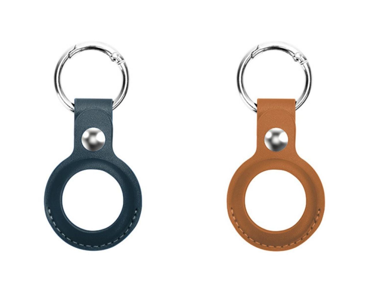 Laser PU Leather Key Ring for Apple AirTag - 2 Pack Blue and Brown - Wholesales Supply