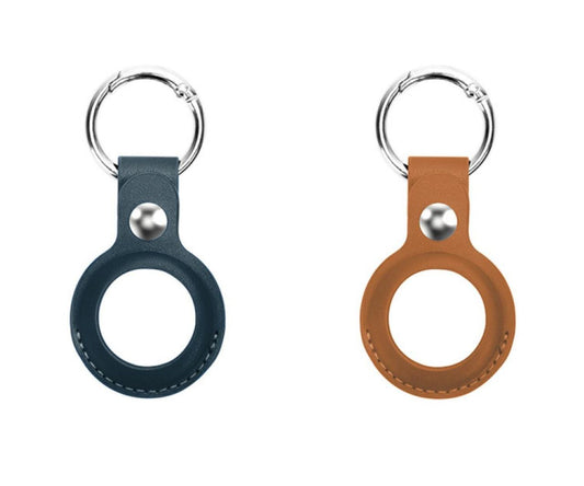Laser PU Leather Key Ring for Apple AirTag - 2 Pack Blue and Brown - Wholesales Supply