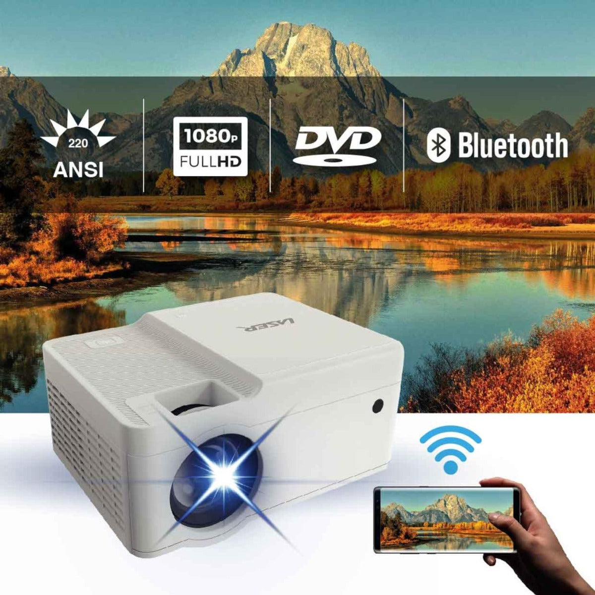 Laser - 1080P LED Projector with DVD Player and WiFi Casting - Wholesales Supply