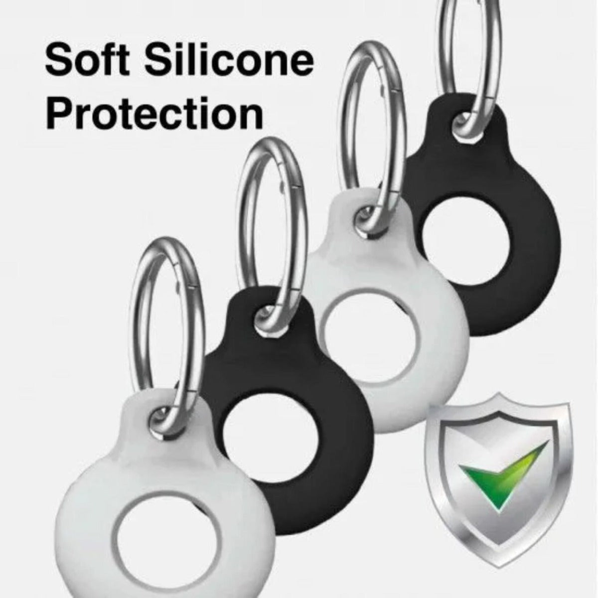 Laser Durable Silicone AirTag Key Rings  - Black and White 4 Pack - Wholesales Supply