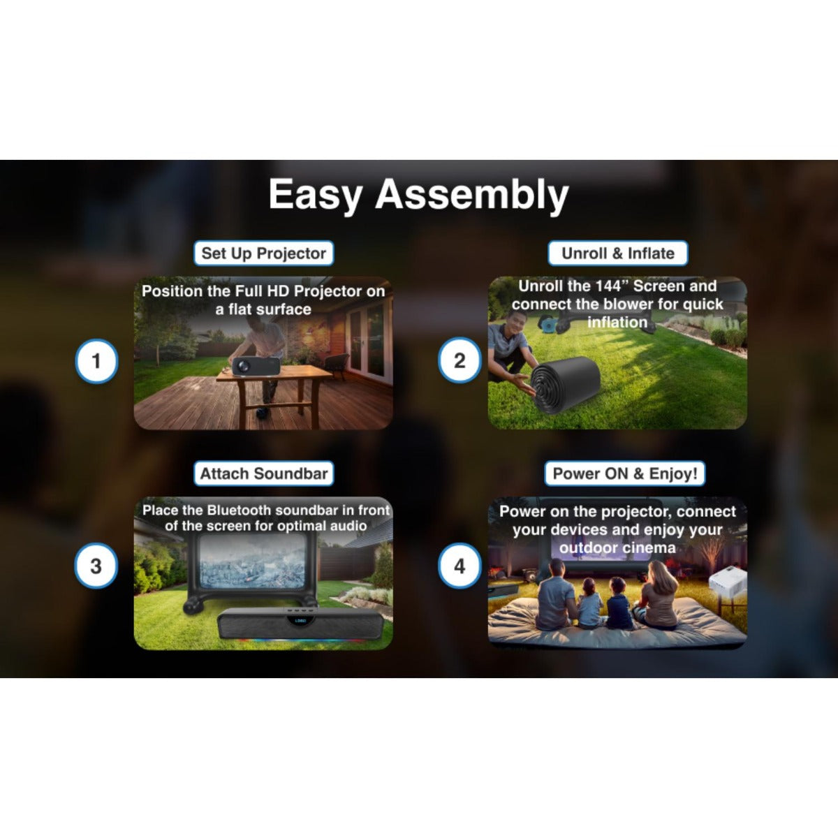 Laser - Outdoor Cinema Bundle - Full HD Projector, 144" Screen & Soundbar - Wholesales Supply