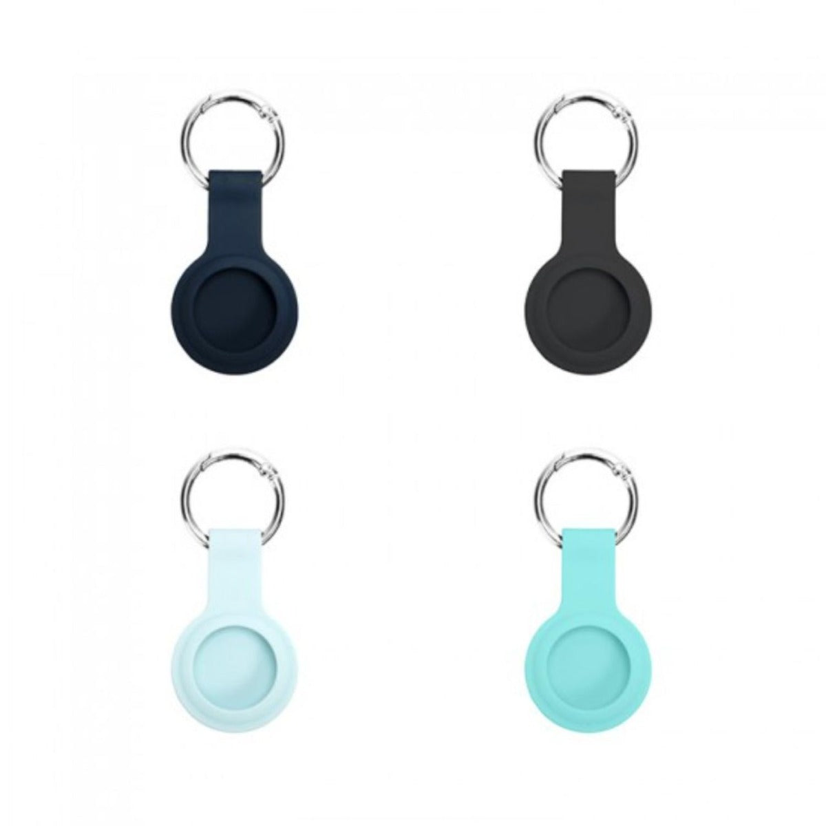 Laser Silicone Key Ring for Apple AirTag Black and Aqua - 4 Pack - Wholesales Supply