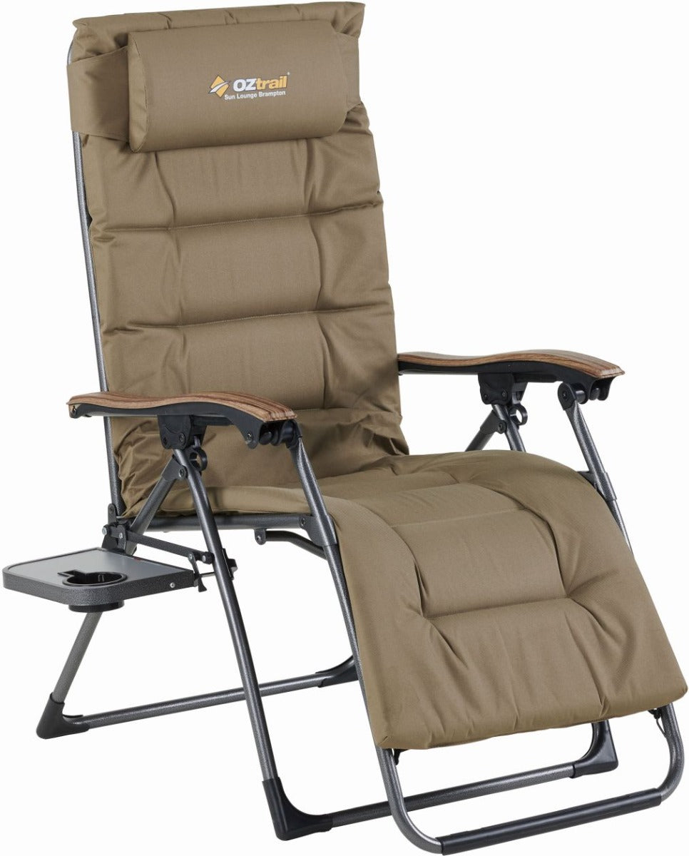 Oztrail - Brampton Sun Lounger Chair with Side Table - Beige - Wholesales Supply