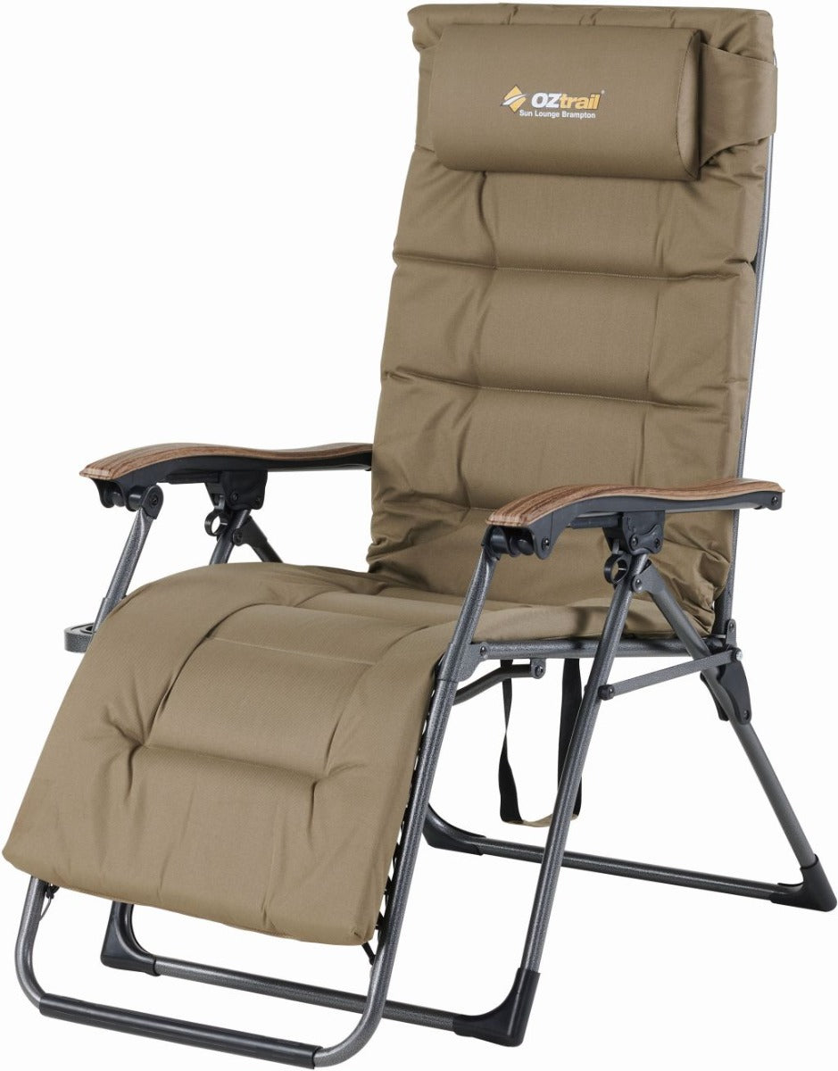 Oztrail - Brampton Sun Lounger Chair with Side Table - Beige - Wholesales Supply