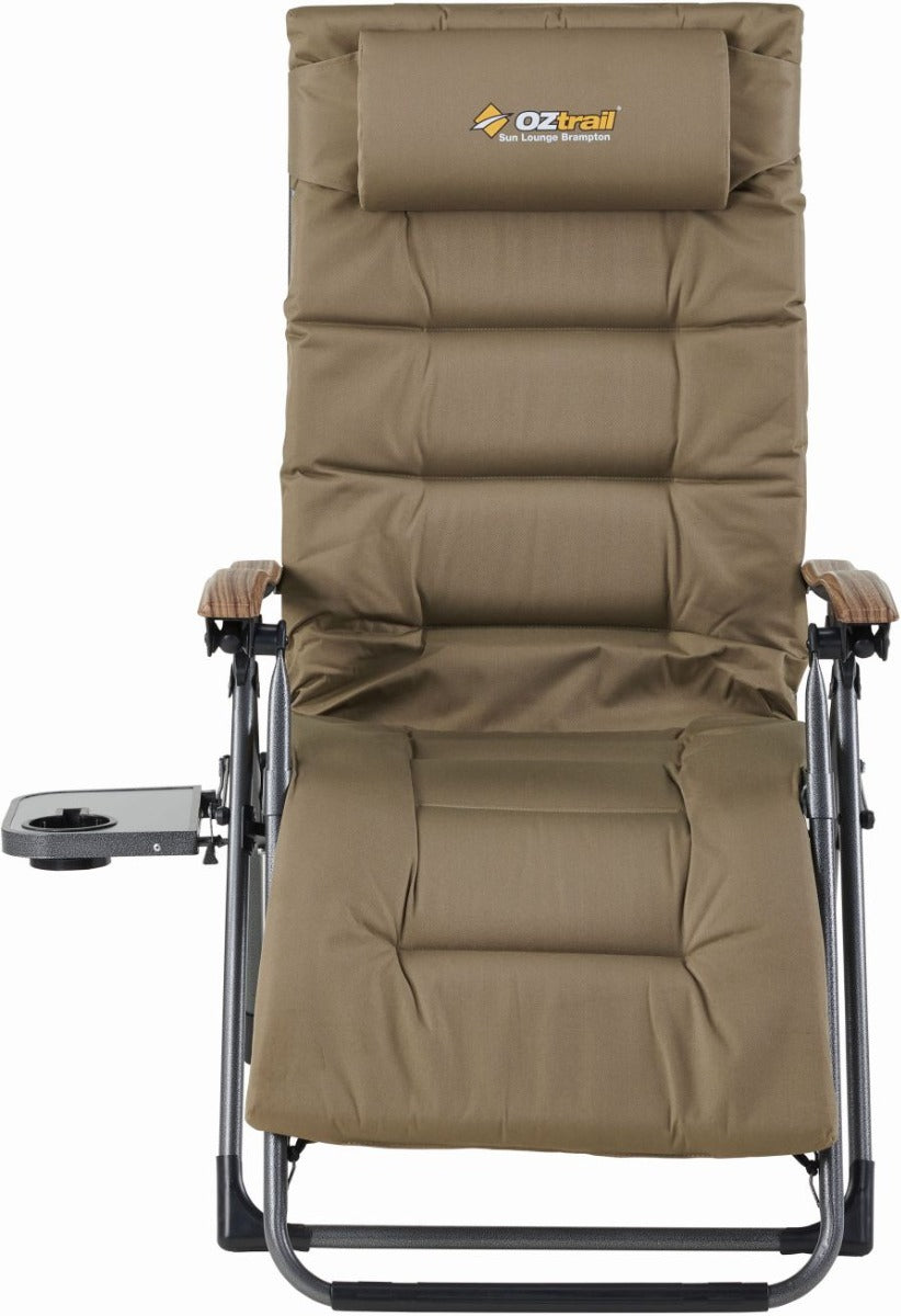 Oztrail - Brampton Sun Lounger Chair with Side Table - Beige - Wholesales Supply