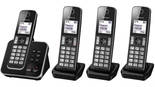 Panasonic 4 Handset Digital Cordless Phone and Answering System - Black - Wholesales Supply
