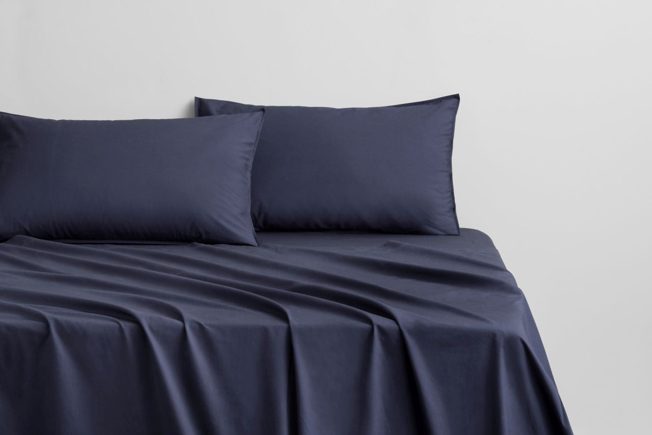 Sheridan - Bayley Washed Percale Queen Sheet Set 40cm - Deep Sea - Wholesales Supply