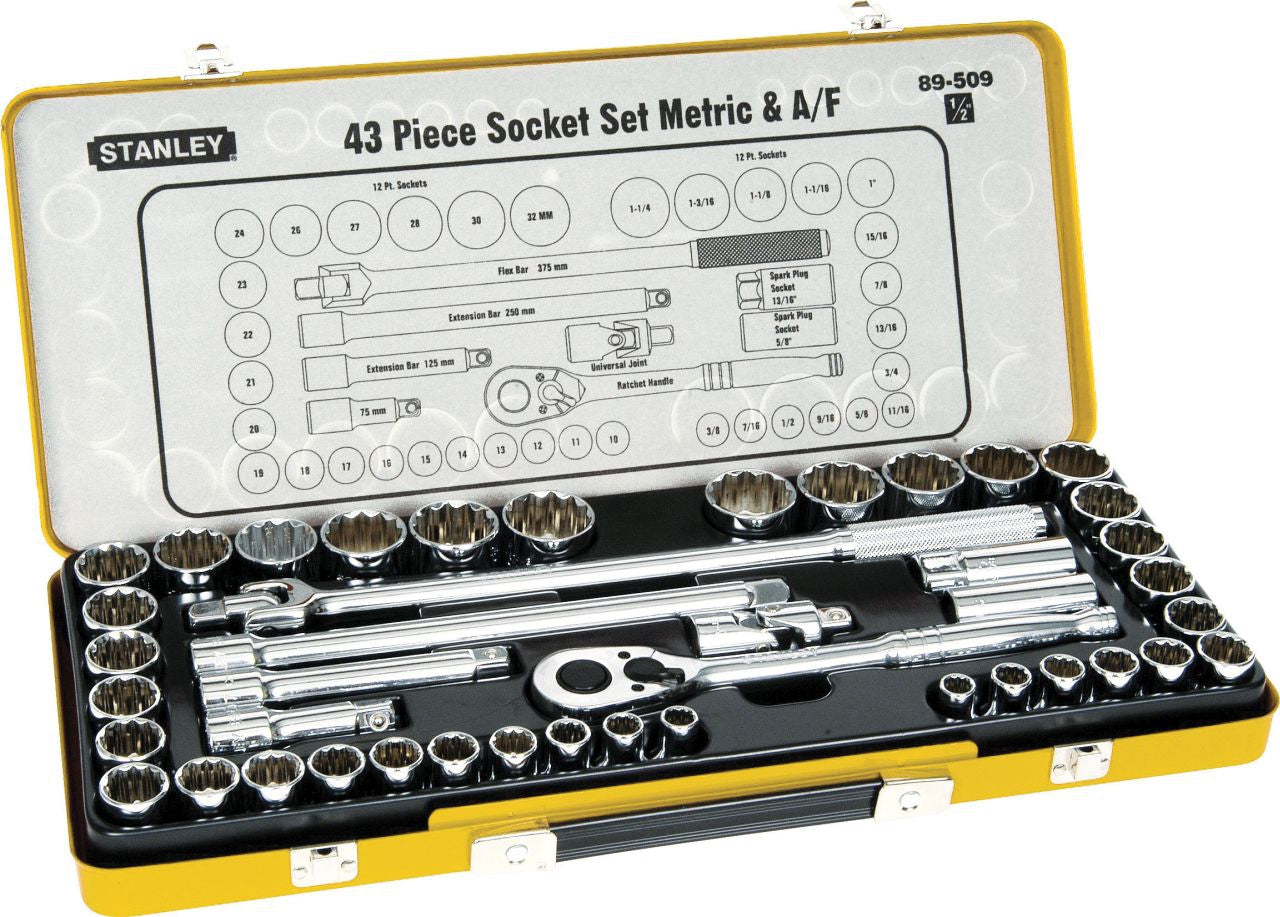 Stanley - 43 Piece 1/2"Drive Metric & A/F Socket Set - Wholesales Supply