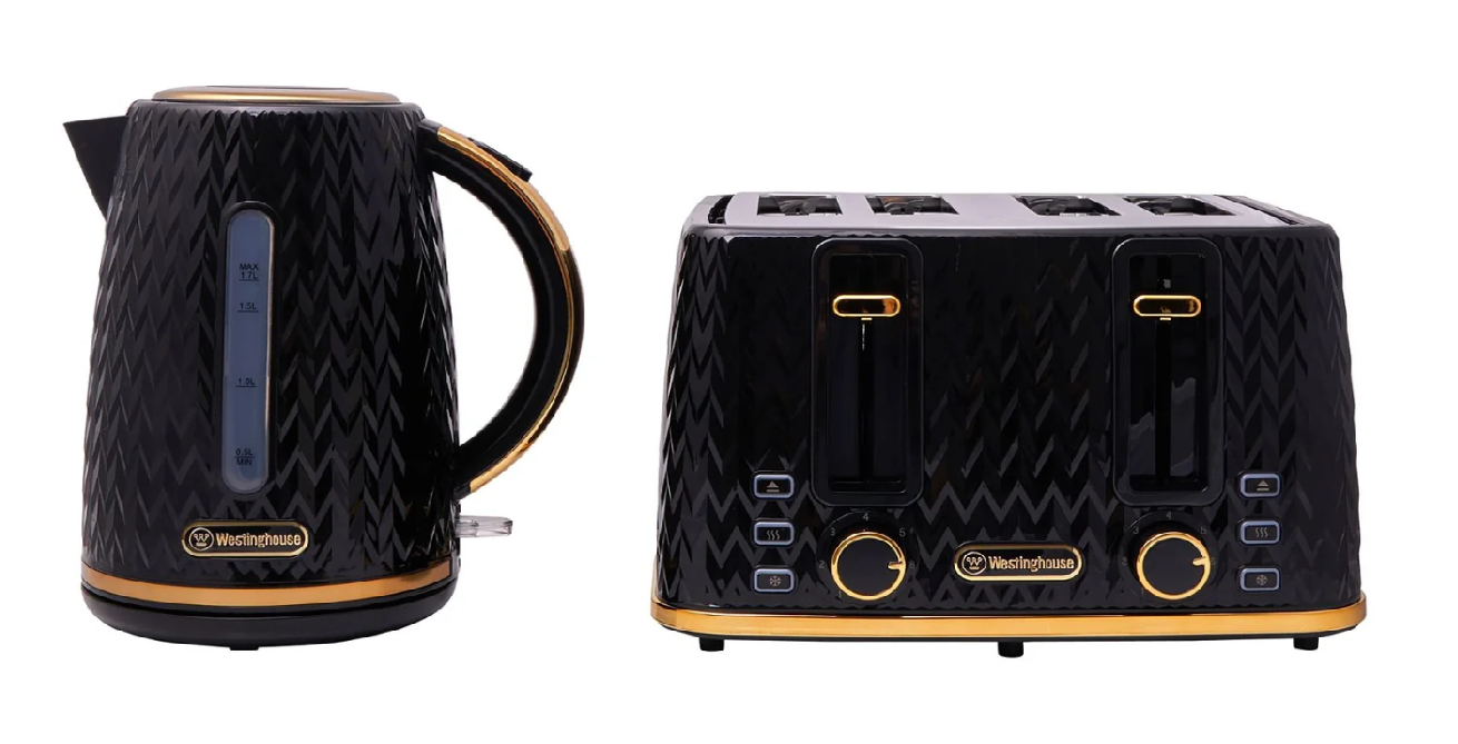 Westinghouse - 1.7L Kettle & 4 Slice Toaster Pack - Black/Gold - Wholesales Supply