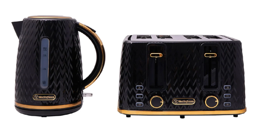 Westinghouse - 1.7L Kettle & 4 Slice Toaster Pack - Black/Gold - Wholesales Supply