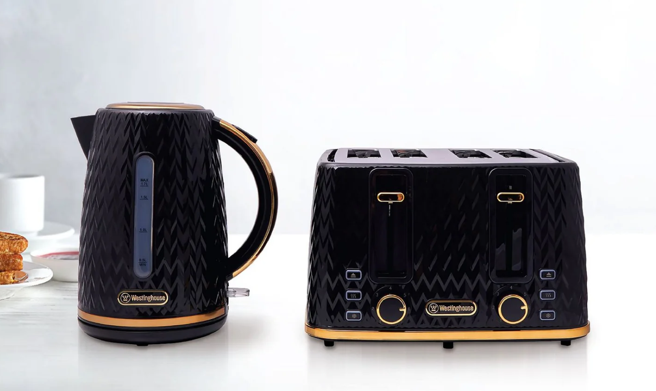Westinghouse - 1.7L Kettle & 4 Slice Toaster Pack - Black/Gold - Wholesales Supply