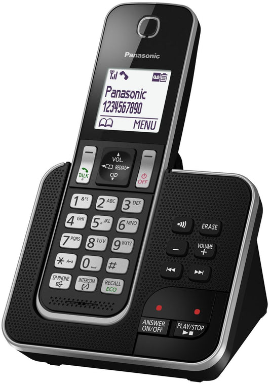 Panasonic - 1 Handset Digital Cordless Phone and Answering System - Black