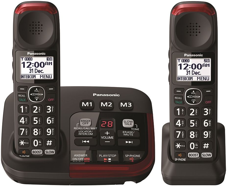 Panasonic - 2 Handset Amplified Cordless Phone and Answering Machine - Black