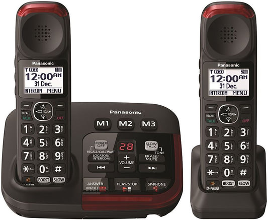 Panasonic - 2 Handset Amplified Cordless Phone and Answering Machine - Black