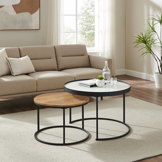 Criterion Nesting coffee table set. White/oak (762D x 508H)
