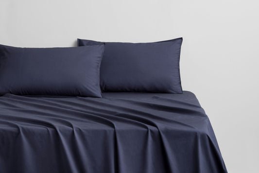 Sheridan - Bayley Washed Percale Queen Sheet Set 40cm - Deep Sea