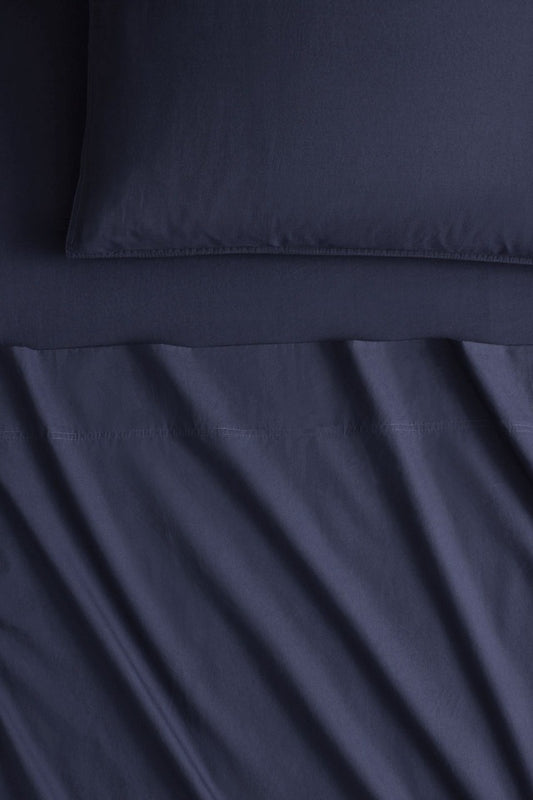 Sheridan - Bayley Washed Percale Queen Sheet Set 40cm - Deep Sea