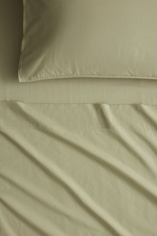 Sheridan - Bayley Washed Percale Queen Sheet Set 40cm - Soft Fern