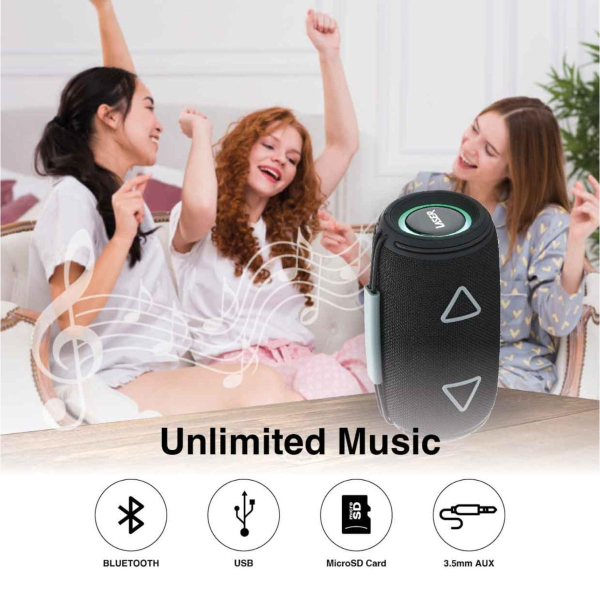 Laser - Portable Fabric Bluetooth speaker Max - Black